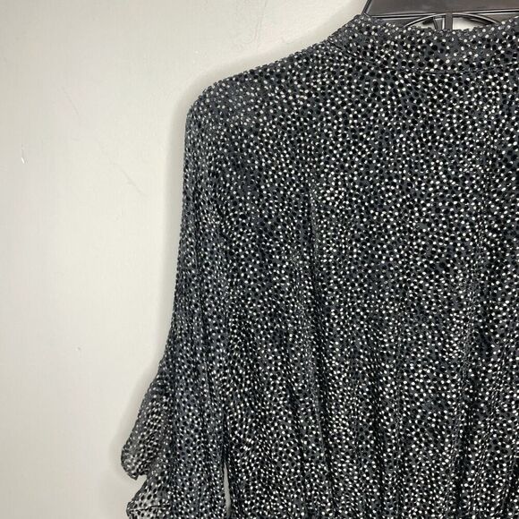 PINKO Mini Dress Women 2 Black Gray Dot Long Sleeve Ruffle Trim Viscose Silk - Picture 9 of 15